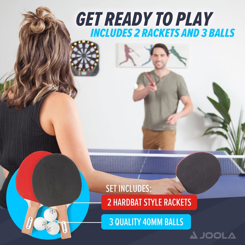 JOOLA Essentials Duel 2-Player Table Tennis Racket Set with 2 Ping Pong Paddles & 3 Balls - Pips Out Hardbat Ping Pong Rackets Great for All Playing Levels & Ages - White Ping Pong Balls - Image 2